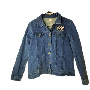 MTV Denim Jacket Y2K Youth Girls Checkered MTV Logo Front/ Back Girls XL 14-16